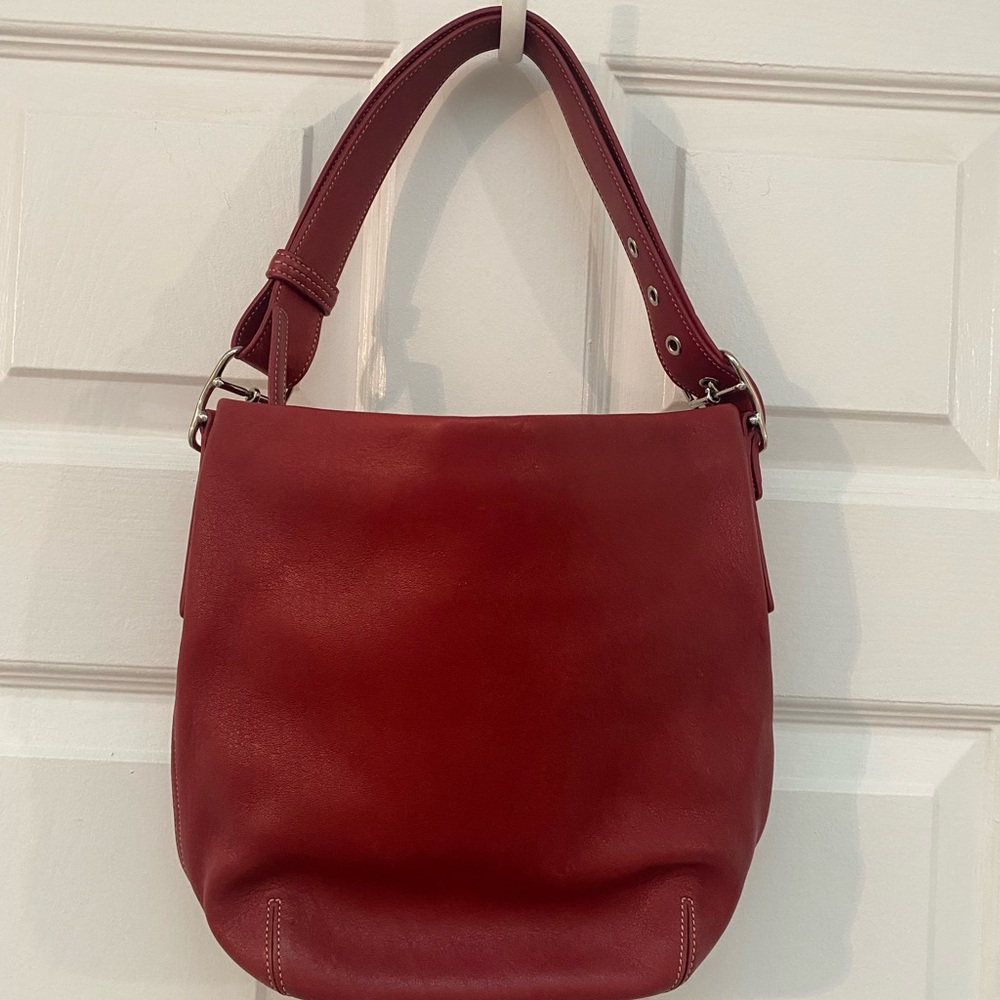 Gorgeous Coach Red Leather Soho Bucket Shoulder Bag w Silver-tone Hardware
